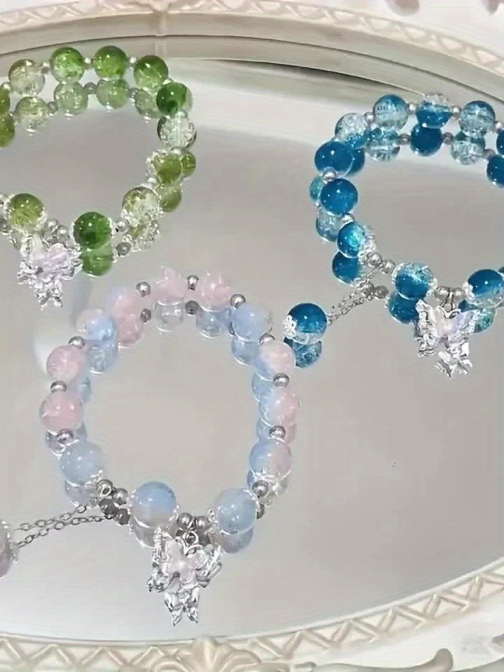 Boho Glass Bead Bracelet with Butterfly Pendant - Multicolor Selection